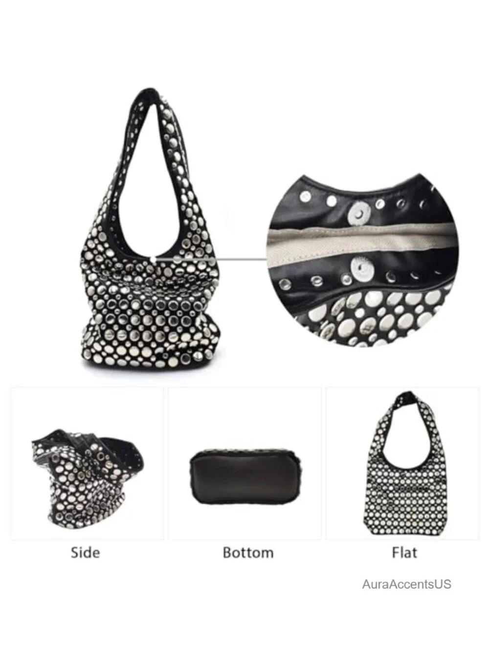 Hobo Shoulder Bag Punk Studded Top Handle Tote Handbag for Women